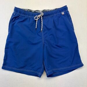 Lands End Mens Lined 9in Blue Volley Shorts Swim Trunks UPF 50 Swimwear Large